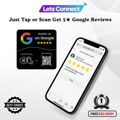 Lets Connect Google Review Nfc + Qr Card – Get 5★ Reviews Easily - Black
